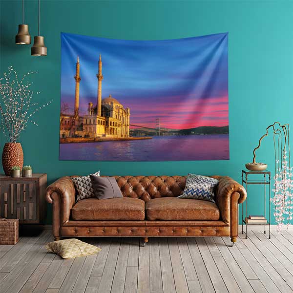 Ortaköy Camii Gün Batımı İstanbul Duvar Örtüsü Kumaş Baskı 11739