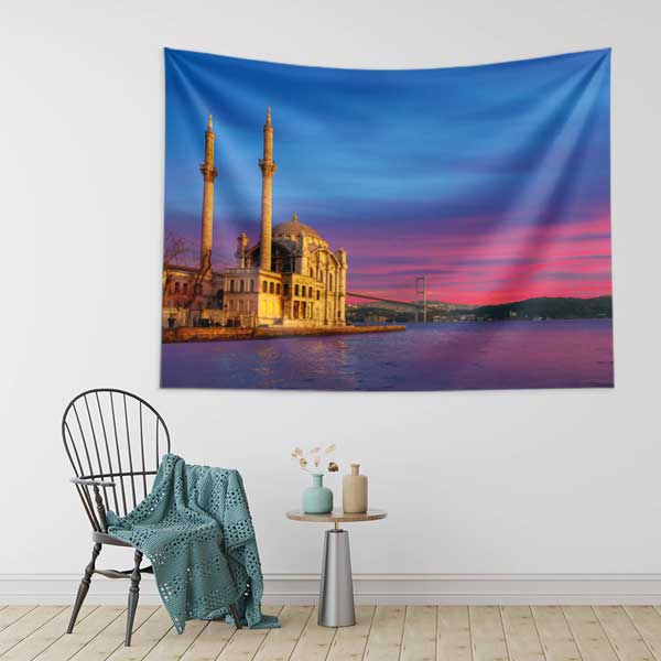 Ortaköy Camii Gün Batımı İstanbul Duvar Örtüsü Kumaş Baskı 11739