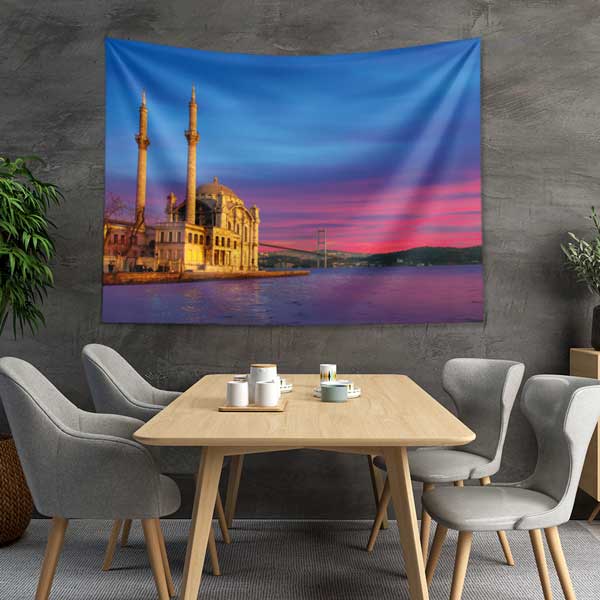 Ortaköy Camii Gün Batımı İstanbul Duvar Örtüsü Kumaş Baskı 11739