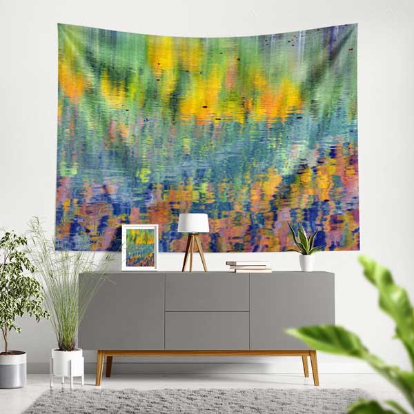 tapestry-wall-decor-11760-00 Soyut Renkli Su Yansımaları Manzaralı Duvar Örtüsü Kumaş Baskı 11760