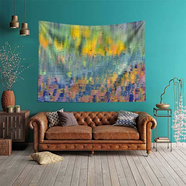 Soyut Renkli Su Yansımaları Manzaralı Duvar Örtüsü Kumaş Baskı 11760