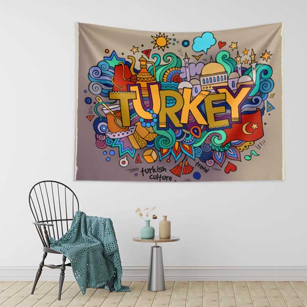 Renkli Türkiye Temalı Pop Art İllüstrasyon Duvar Örtüsü Kumaş Baskı 11801