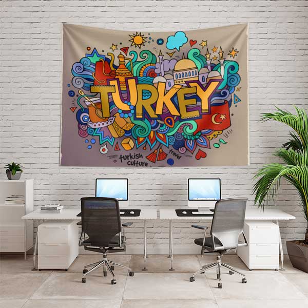 Renkli Türkiye Temalı Pop Art İllüstrasyon Duvar Örtüsü Kumaş Baskı 11801