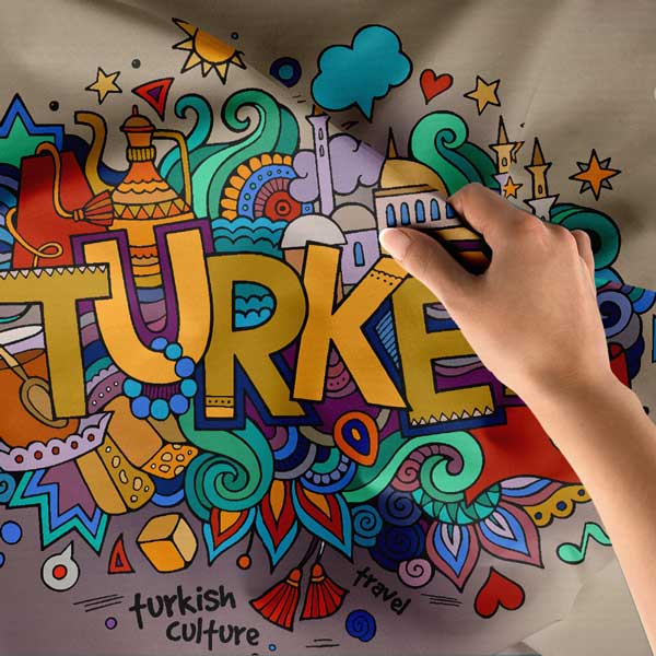 Renkli Türkiye Temalı Pop Art İllüstrasyon Duvar Örtüsü Kumaş Baskı 11801