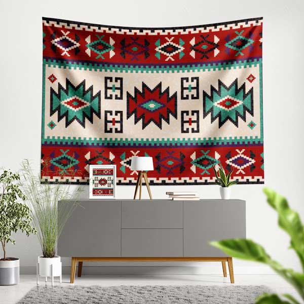Anadolu Kilim Motifli Geometrik Desen Duvar Örtüsü Kumaş Baskı 11803
