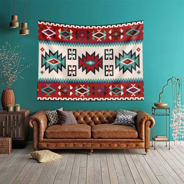 Anadolu Kilim Motifli Geometrik Desen Duvar Örtüsü Kumaş Baskı 11803