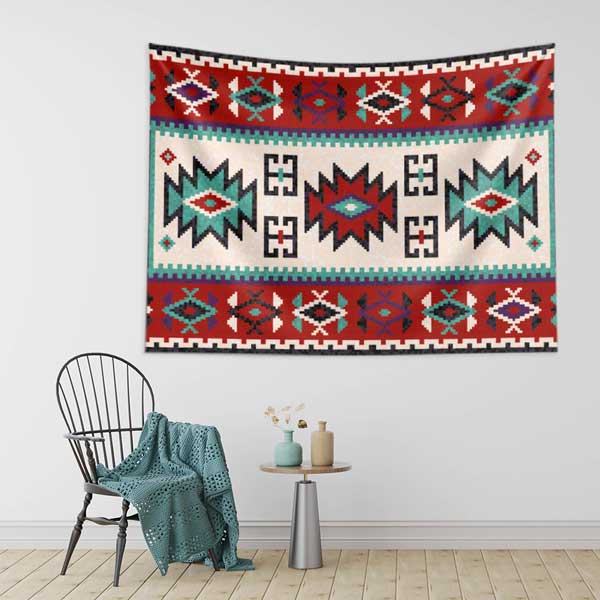 Anadolu Kilim Motifli Geometrik Desen Duvar Örtüsü Kumaş Baskı 11803