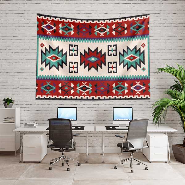 Anadolu Kilim Motifli Geometrik Desen Duvar Örtüsü Kumaş Baskı 11803