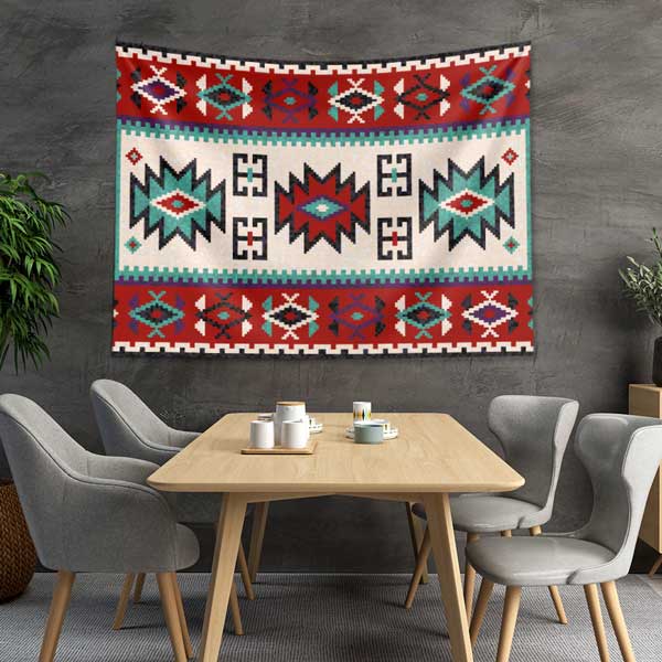 Anadolu Kilim Motifli Geometrik Desen Duvar Örtüsü Kumaş Baskı 11803