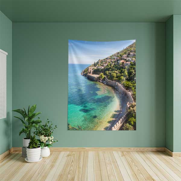 Alanya Kalesi Sahil Manzarası Duvar Örtüsü Kumaş Baskı 11811