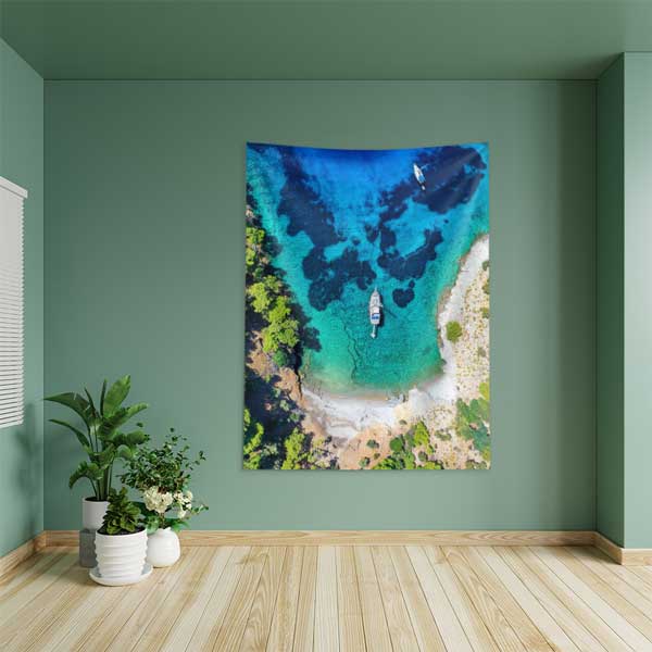 Turkuaz Koy ve Tekne Manzaralı Duvar Örtüsü 11816