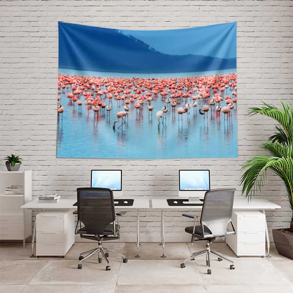 Afrika Flamingo Sürüsü Göl Manzarası Duvar Örtüsü Kumaş Baskı 14268