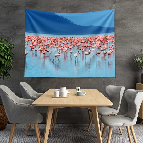 Afrika Flamingo Sürüsü Göl Manzarası Duvar Örtüsü Kumaş Baskı 14268