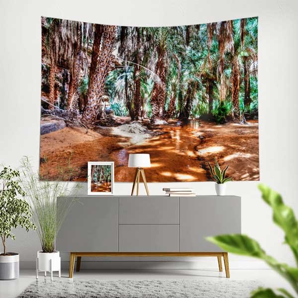 tapestry-wall-decor-14272-00 Afrika Palmiye Vahası Doğa Manzarası Duvar Örtüsü Kumaş Baskı 14272