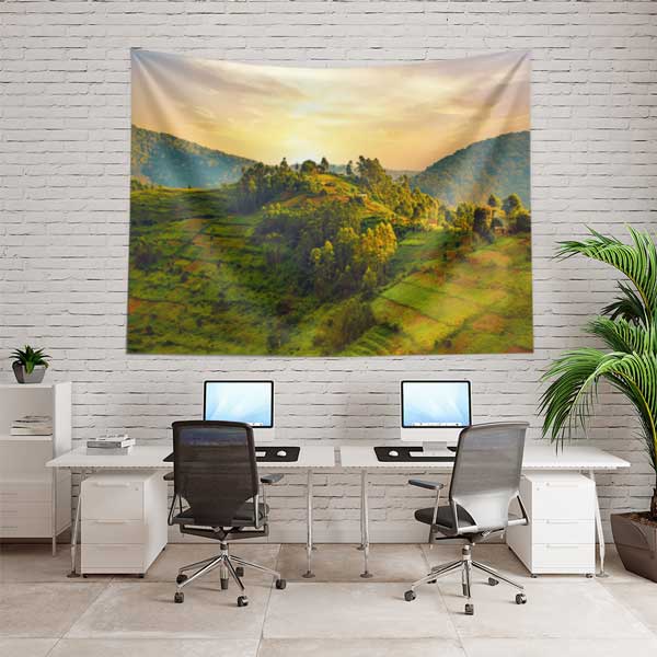 tapestry-wall-decor-14273-02 Afrika Yeşil Tepeler ve Vadi Manzarası Duvar Örtüsü Kumaş Baskı 14273