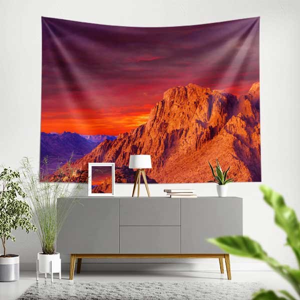 tapestry-wall-decor-14289-00 Gün Batımı Işıklarında Kayalık Dağ Manzarası Duvar Örtüsü Kumaş Baskı 14289