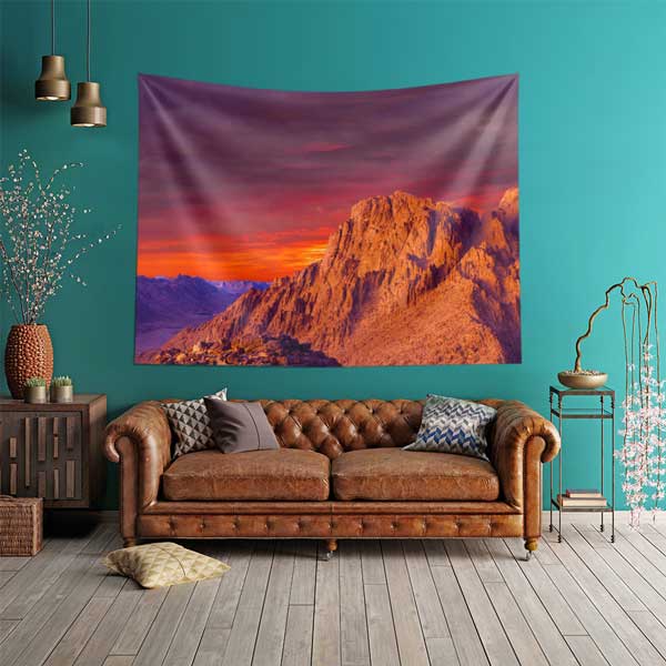 Gün Batımı Işıklarında Kayalık Dağ Manzarası Duvar Örtüsü Kumaş Baskı 14289