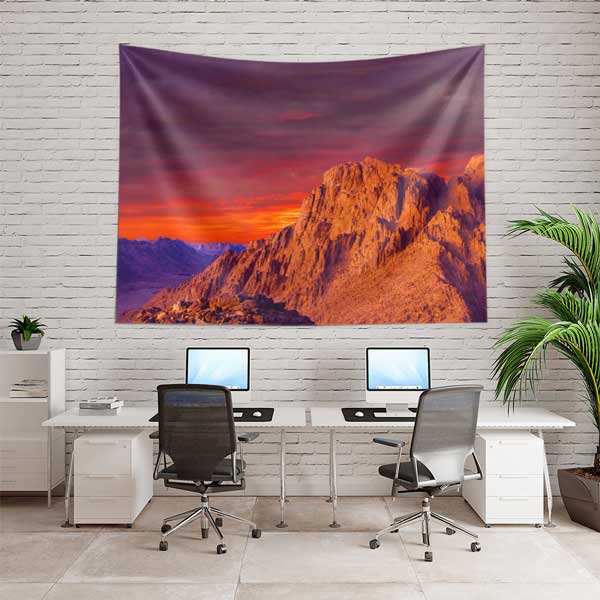 Gün Batımı Işıklarında Kayalık Dağ Manzarası Duvar Örtüsü Kumaş Baskı 14289