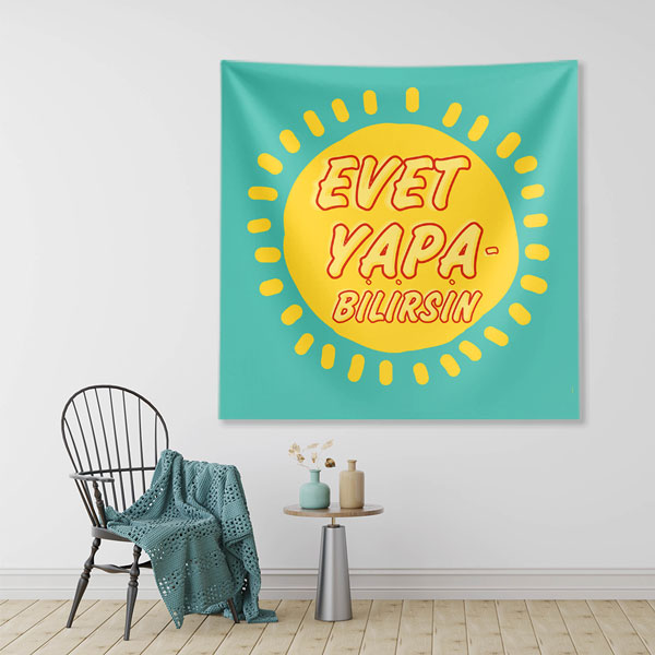 Evet Yapabilirsin Yazılı Motivasyon Temalı Duvar Örtüsü 7657