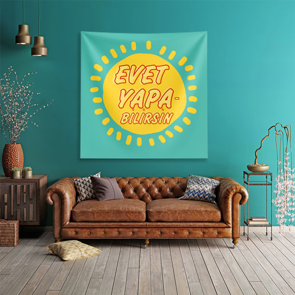 Evet Yapabilirsin Yazılı Motivasyon Temalı Duvar Örtüsü 7657