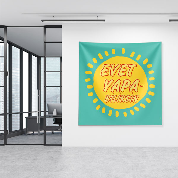 Evet Yapabilirsin Yazılı Motivasyon Temalı Duvar Örtüsü 7657