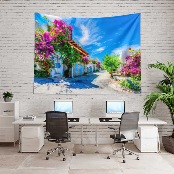 tapestry-wall-decoration-11695-02 Begonvilli Akdeniz Sokağı Yaz Manzarası Duvar Örtüsü 11695