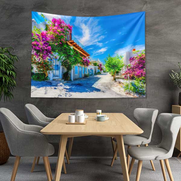 tapestry-wall-decoration-11695-03 Begonvilli Akdeniz Sokağı Yaz Manzarası Duvar Örtüsü 11695