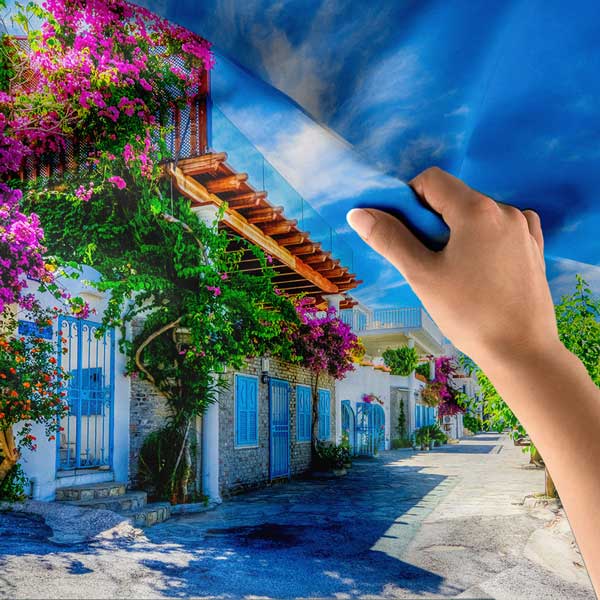 tapestry-wall-decoration-11695-04 Begonvilli Akdeniz Sokağı Yaz Manzarası Duvar Örtüsü 11695