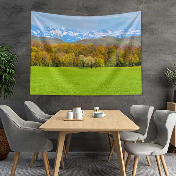 Karlı Dağlar ve Yeşil Ova Manzarası Duvar Örtüsü 11709