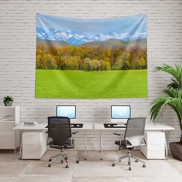 Karlı Dağlar ve Yeşil Ova Manzarası Duvar Örtüsü 11709