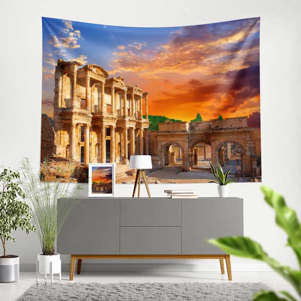 Efes Antik Kenti Gün Batımı Duvar Örtüsü Kumaş Baskı 11717