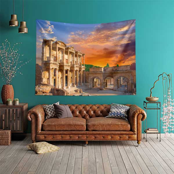 Efes Antik Kenti Gün Batımı Duvar Örtüsü Kumaş Baskı 11717
