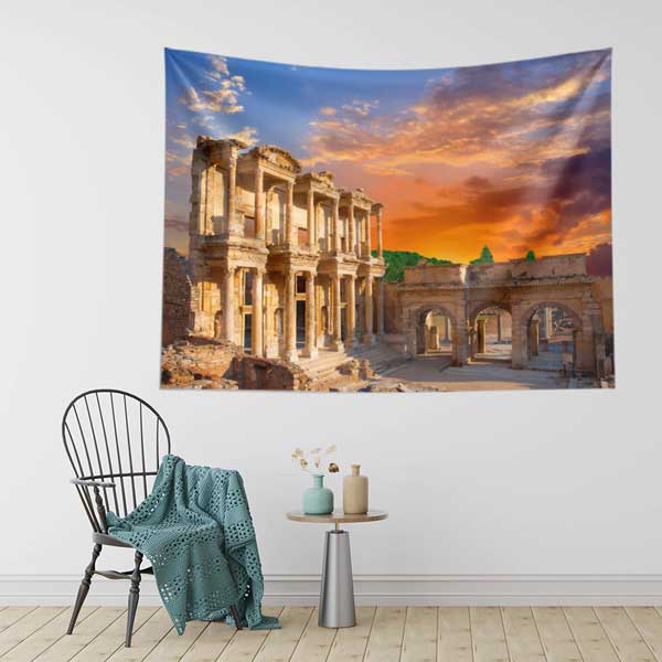 Efes Antik Kenti Gün Batımı Duvar Örtüsü Kumaş Baskı 11717