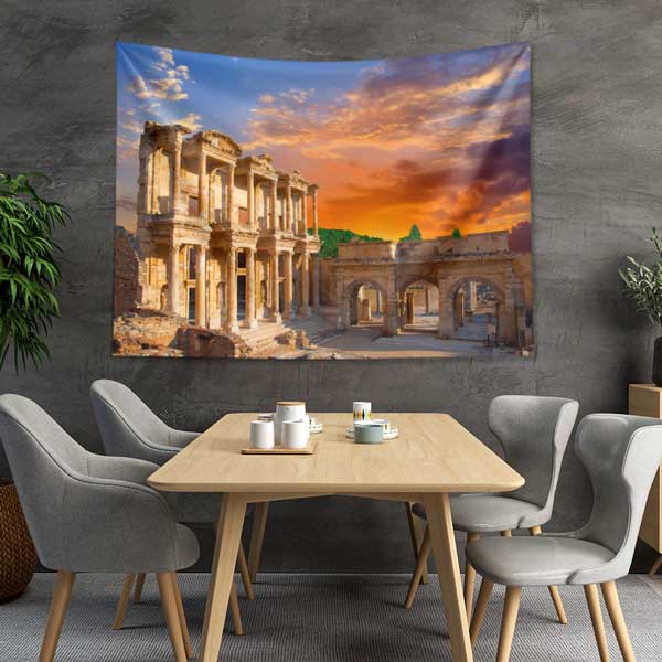 Efes Antik Kenti Gün Batımı Duvar Örtüsü Kumaş Baskı 11717