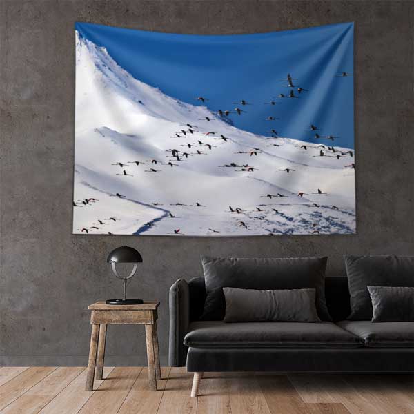 Karlı Dağlar ve Kuşlar Duvar Örtüsü 11751