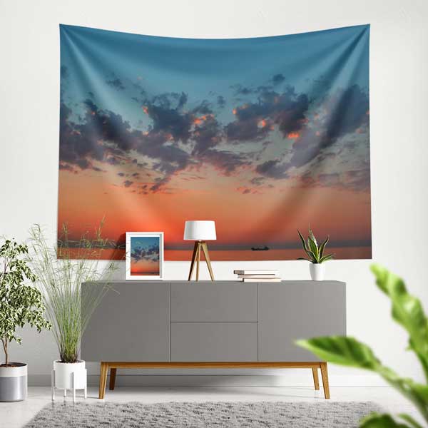 Gün Batımı Gökyüzü Manzaralı Duvar Örtüsü Kumaş Baskı 11756