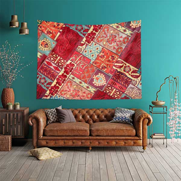 Patchwork Kilim ve Geleneksel Motifli Duvar Örtüsü Kumaş Baskı 11777