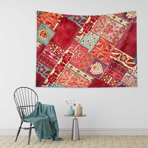 Patchwork Kilim ve Geleneksel Motifli Duvar Örtüsü Kumaş Baskı 11777