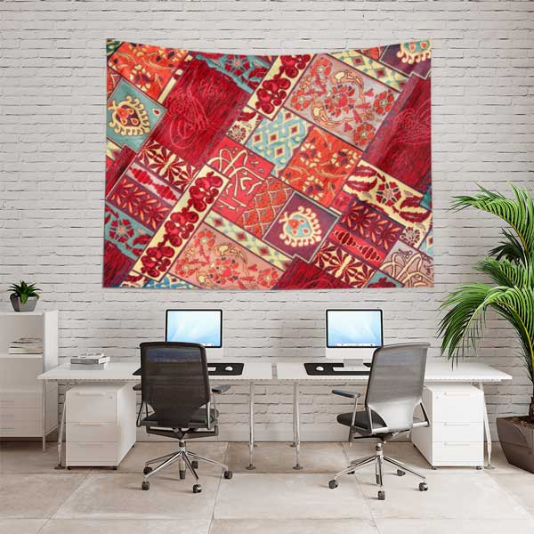 Patchwork Kilim ve Geleneksel Motifli Duvar Örtüsü Kumaş Baskı 11777