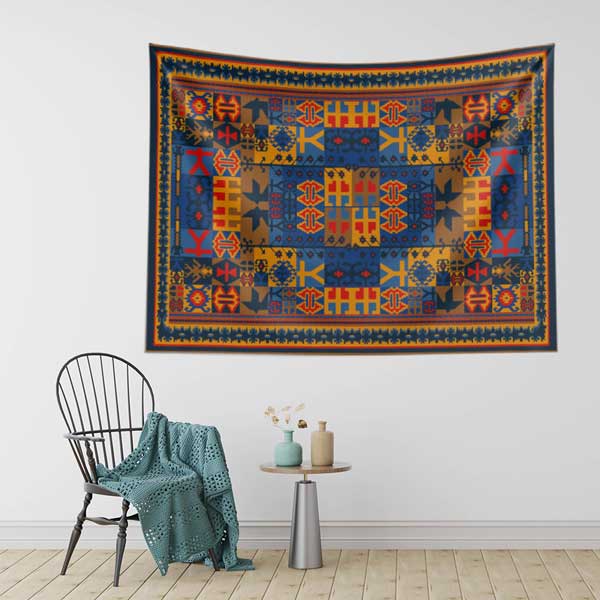 Anadolu Kilim Motifli Simetrik Desen Duvar Örtüsü Kumaş Baskı 11779