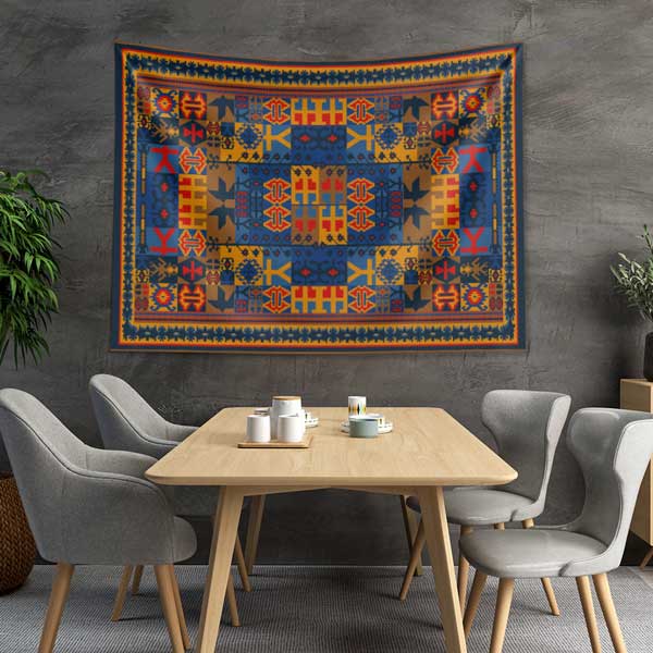 Anadolu Kilim Motifli Simetrik Desen Duvar Örtüsü Kumaş Baskı 11779