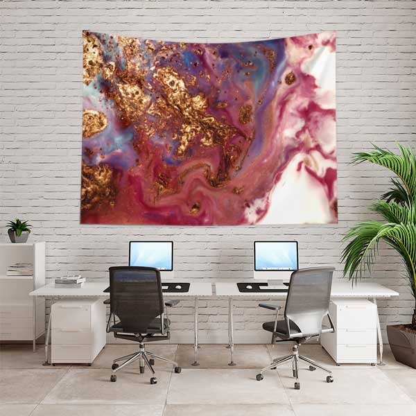 Ebru Esintili Mor Bordo Altın Dokulu Duvar Örtüsü Kumaş Baskı 11790