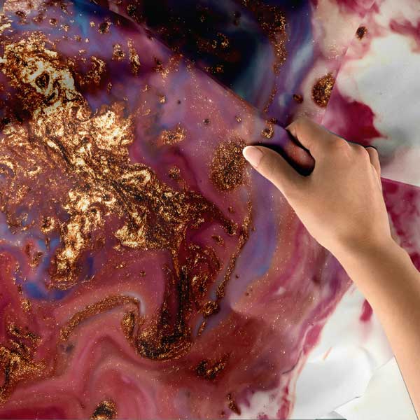 Ebru Esintili Mor Bordo Altın Dokulu Duvar Örtüsü Kumaş Baskı 11790