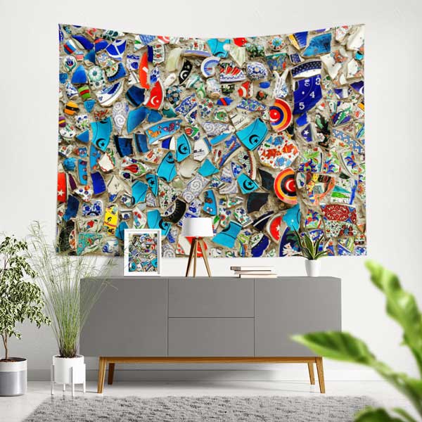 Çini Mozaik Kolaj Desenli Duvar Örtüsü Kumaş Baskı 11795
