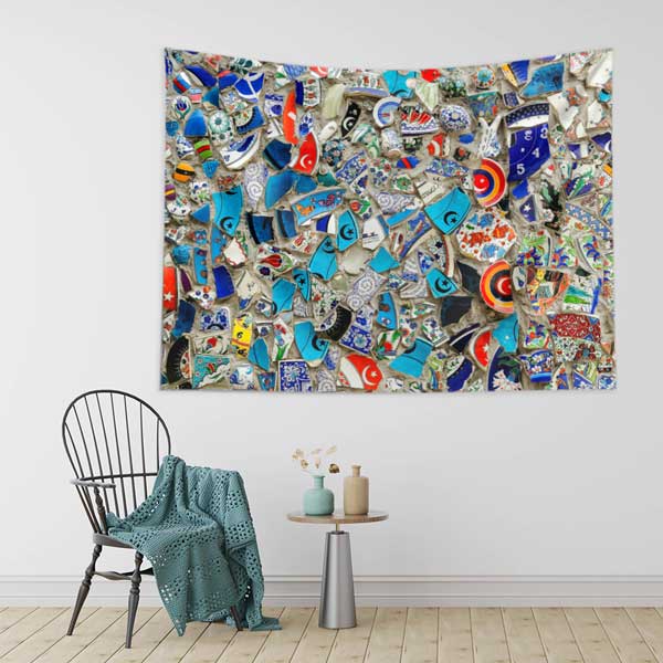 Çini Mozaik Kolaj Desenli Duvar Örtüsü Kumaş Baskı 11795