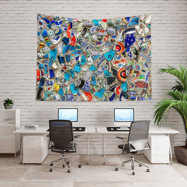 Çini Mozaik Kolaj Desenli Duvar Örtüsü Kumaş Baskı 11795