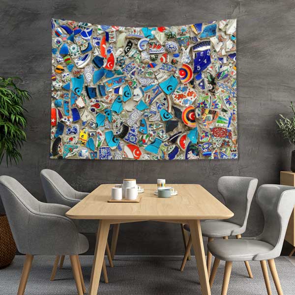 Çini Mozaik Kolaj Desenli Duvar Örtüsü Kumaş Baskı 11795