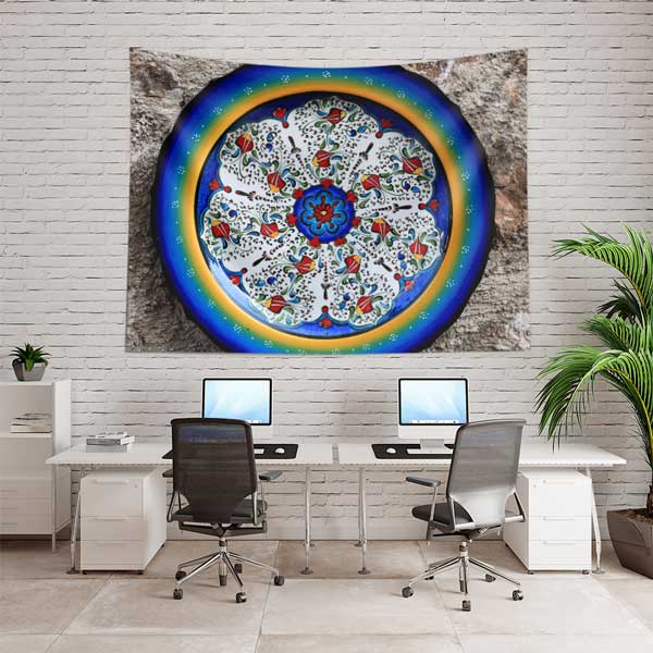 Dairesel Çini Motifli Mandala Desen Duvar Örtüsü Kumaş Baskı 11798