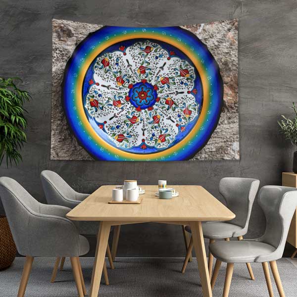 Dairesel Çini Motifli Mandala Desen Duvar Örtüsü Kumaş Baskı 11798