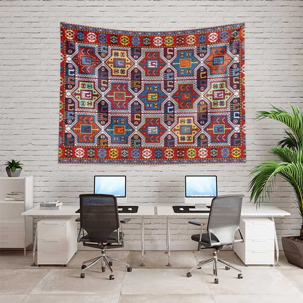 Zengin Motifli Anadolu Kilim Desenli Duvar Örtüsü Kumaş Baskı 11805